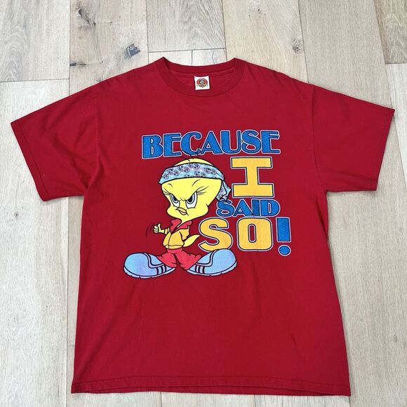 Vintage Looney Tunes Tweety Bird T Shirt Size XL Red Because I Said So - Picture 1 of 5